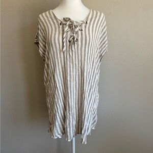 Torrid Taupe White Stripe Crepe Lace Up Flowy Blouse Womens 4X Beach Vacation
